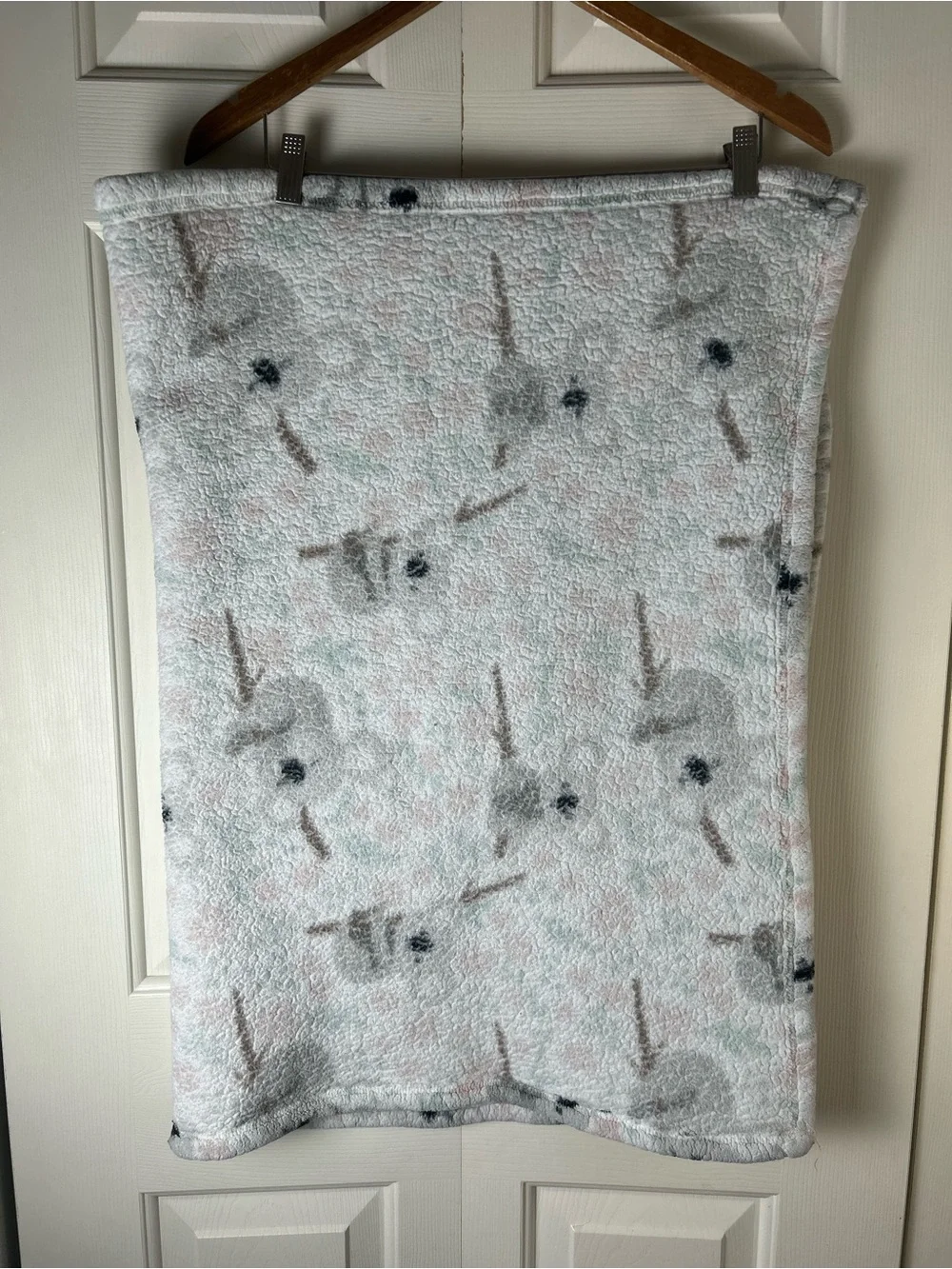 Thro Koala Bear Girl Baby Blanket Gray White Pink Green Branches Flowers